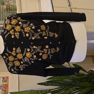 Vintage 50s Peters Beaded Black Cardigan Size 42
